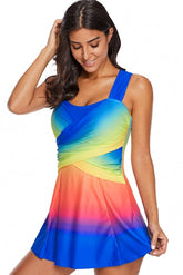 Königsblaues Ombre Tie Dye Badekleid mit Shorts